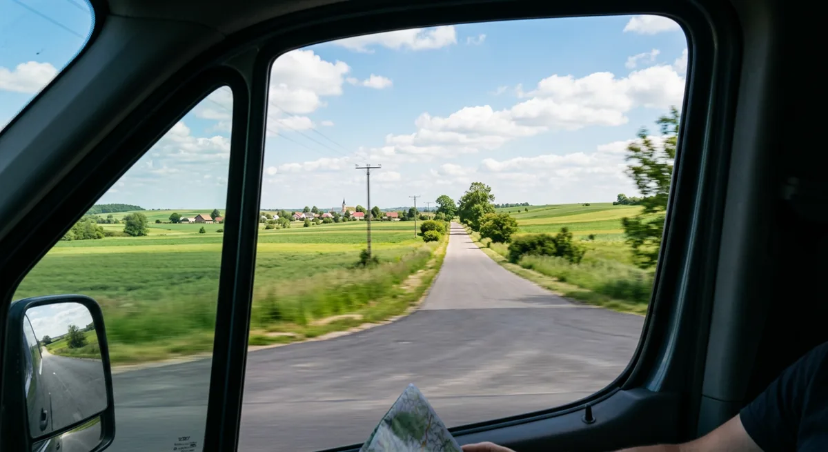 Spokojna polska trasa krajowa pośród zieleni, którą pokonujemy transportując zwierzęta